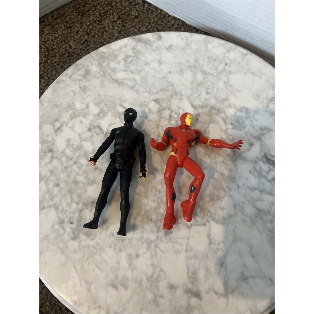 Marvel Iron Man & Black Stealth Spider-Man Action Figure Lot 2 Loose Toys